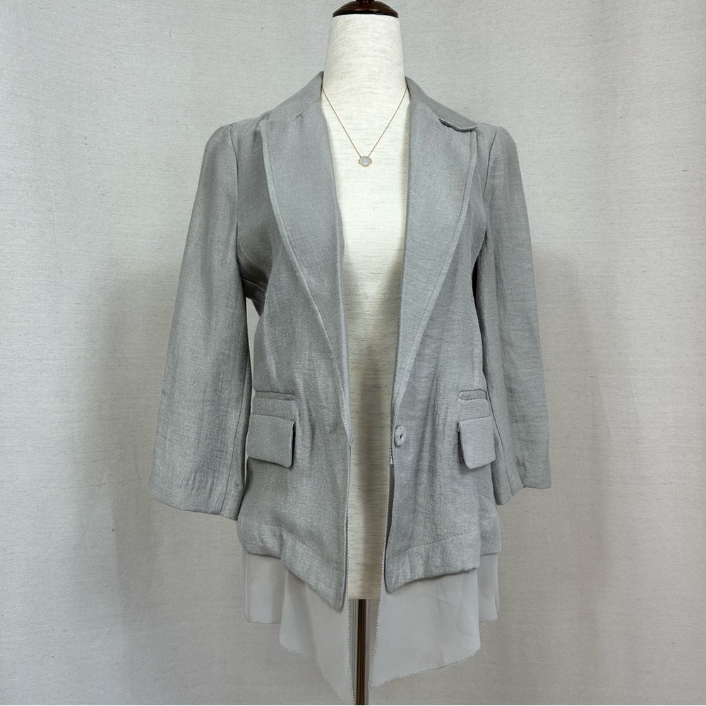 Simply Vera Vera Wang Chic Metallic Gray Blazer with Layered Hem